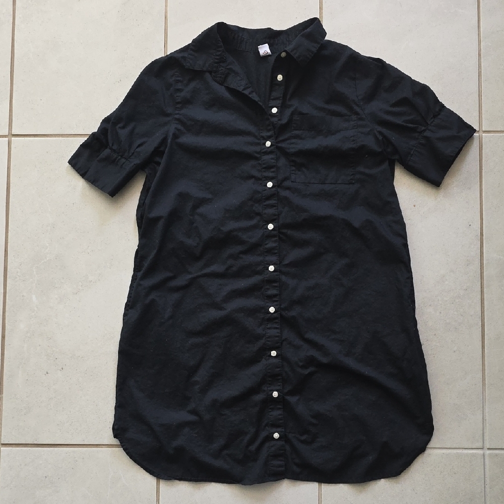 Old Navy Black Shirt Dress Medium Button Up Cotton Collared Casual Minimal